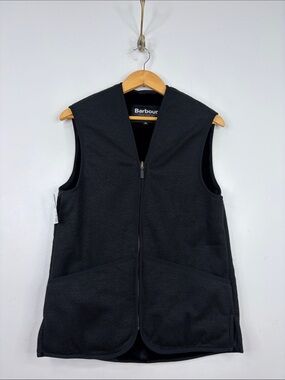 New Barbour Vest Men 38 US Small Black Warm Pile Waistcoat Fleece Full Zip Liner